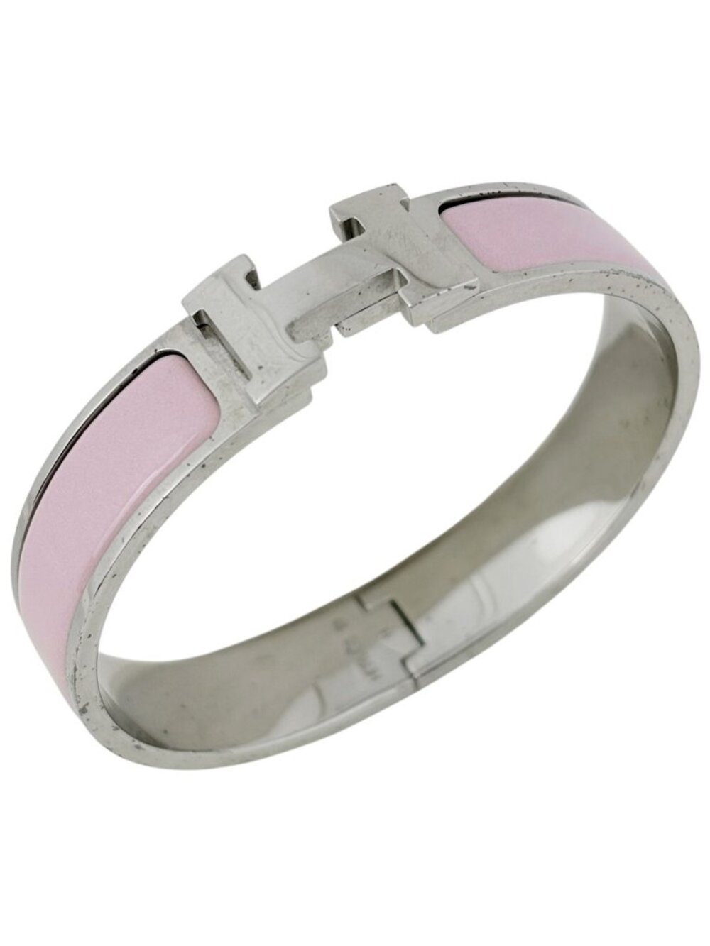 Hermes Clic H Bangle Enamel Bracelet Clac Metal Silver Pink